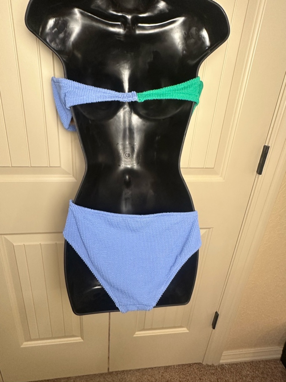 J.Crew Colorblock Bandeau Bikini Set Blue Green O-Ring Top L Bottom M - Picture 4 of 16